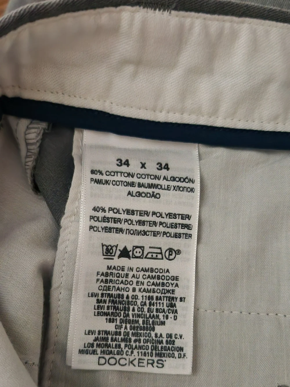 Dockers Slim Fit Gray Chinos Khakis Mens 34-34 New